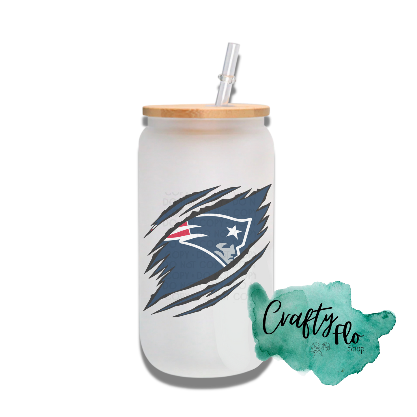 Personalizable Patriots Inspired Inspired Theme 16oz glass can with straw/ Add name at checkout