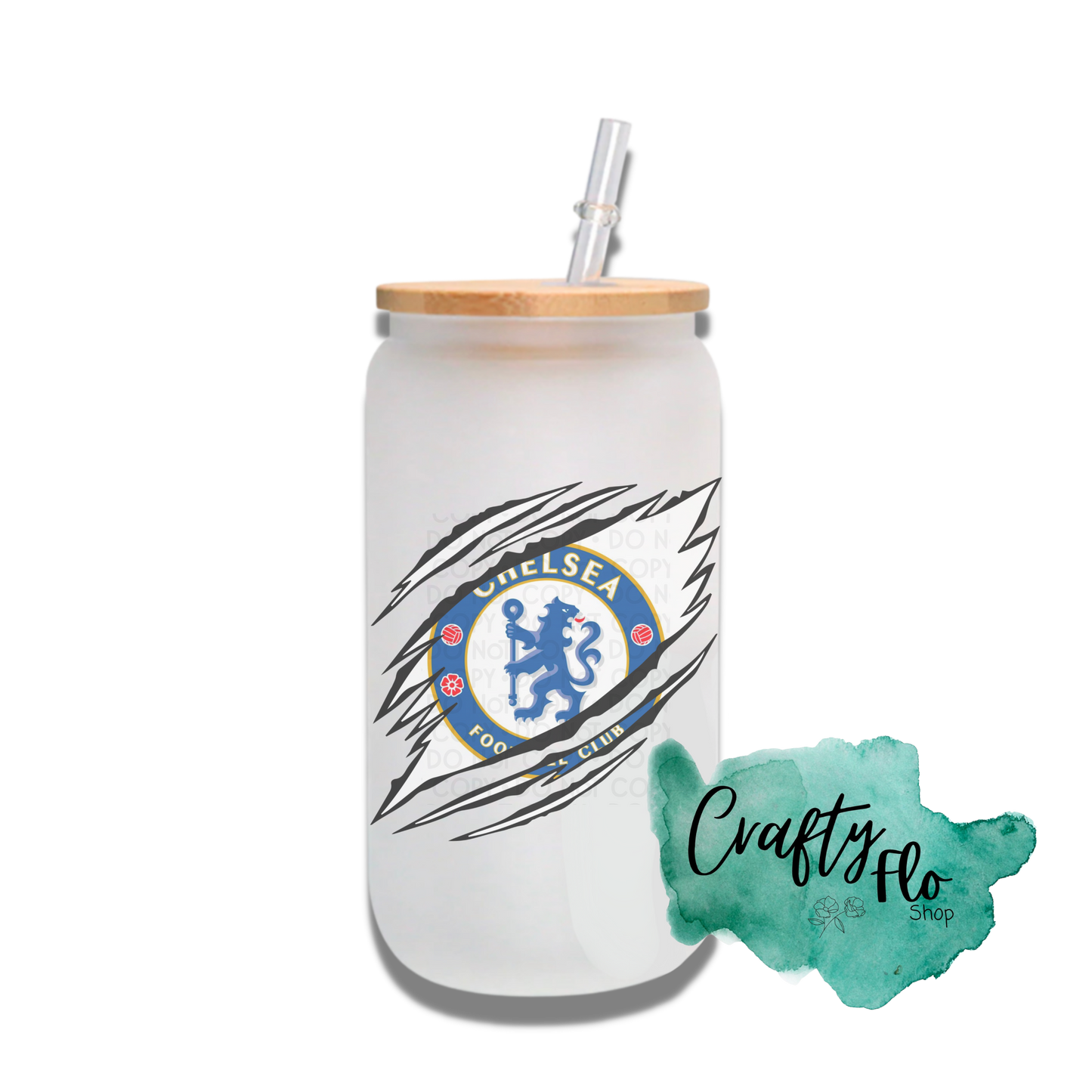 Personalizable Chelsea Inspired Inspired Theme 16oz glass can with straw/ Add name at checkout