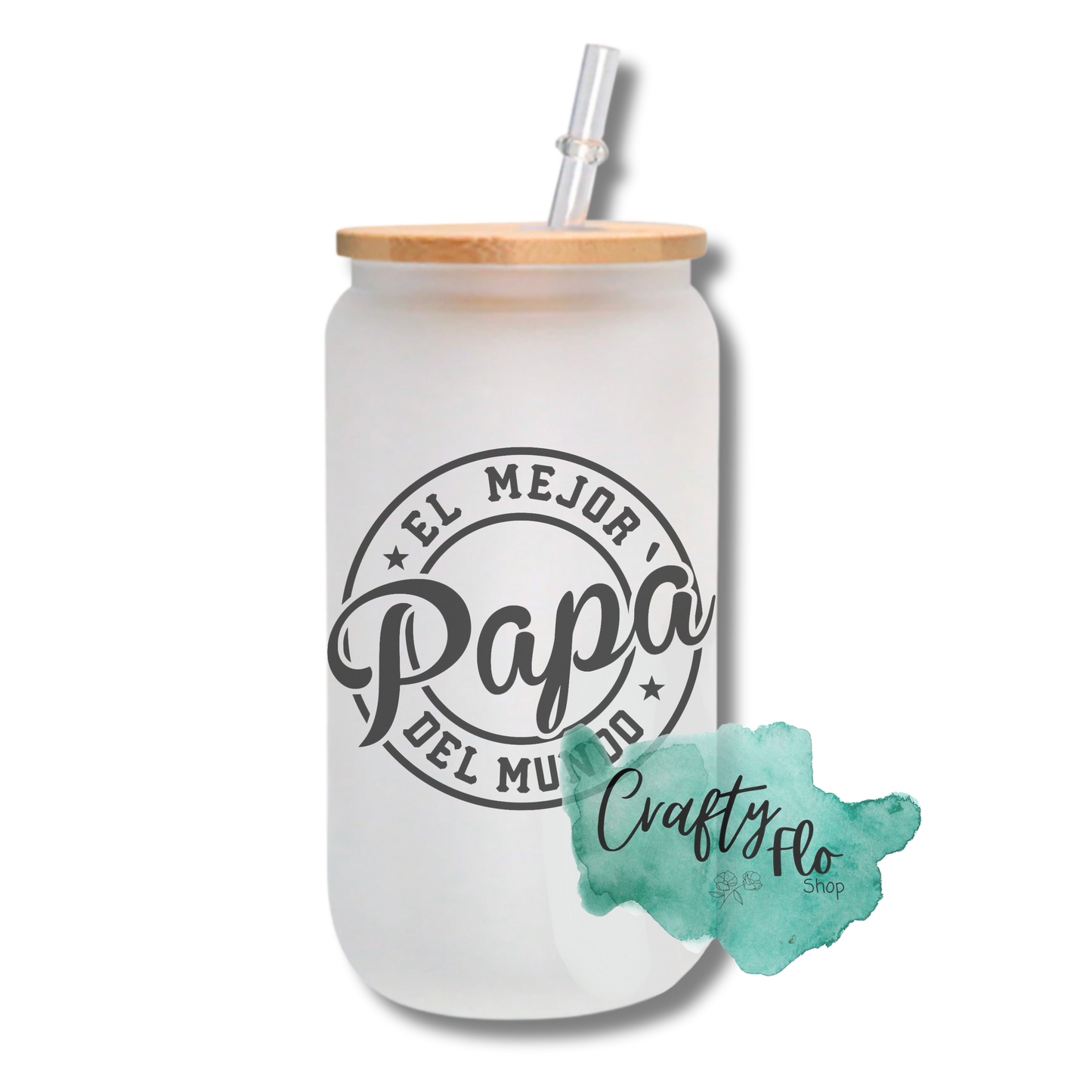 Mejor Papa (Papi) | 16oz frosted or clear glass can with bamboo lid and straw
