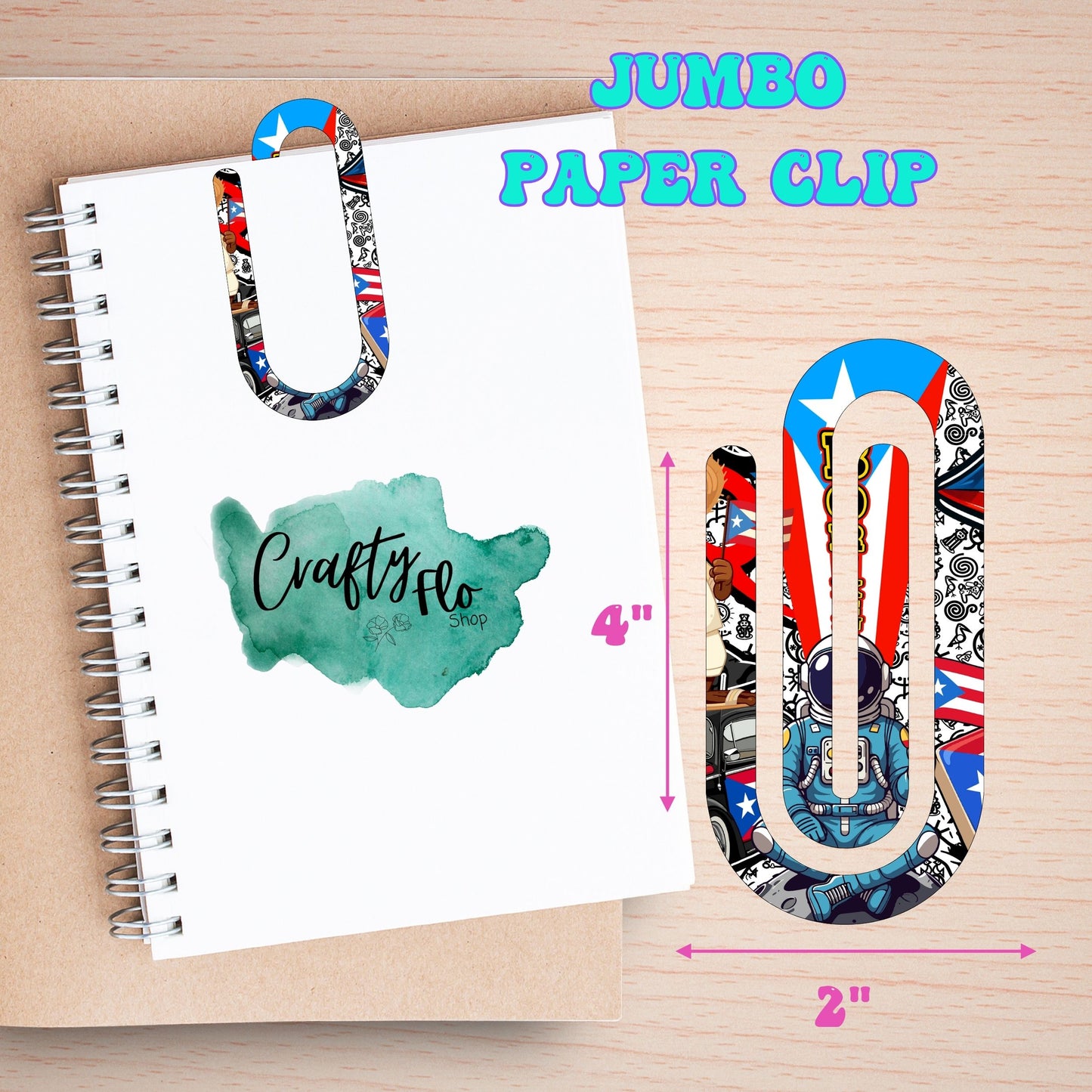 Boricua en la Luna Jumbo Paper Clip - 3mm Acrylic, 3mm Thick, Printed Patterns May Vary, Durable Design