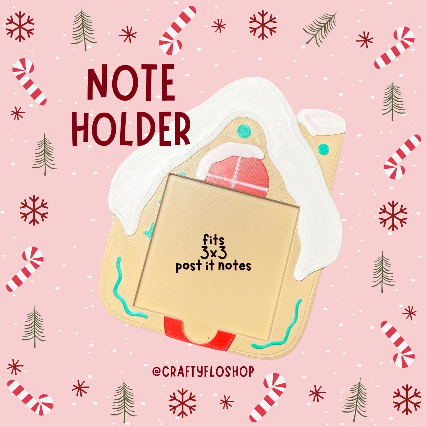 Gingerbread House Inspired Desk Organizer| Note Holder Custom 3D Printed sticky note Holder Office Study Stationery Desktop Storage