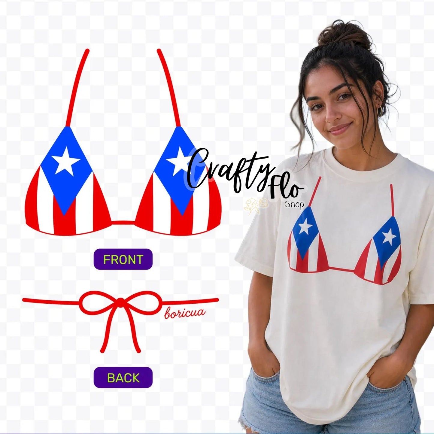 PR flag Bikini top tee, Graphic T-Shirt Latin Tee, Reggaeton Fan Gift, Streetwear for Reggaeton Lovers, Puerto Rican streetwear