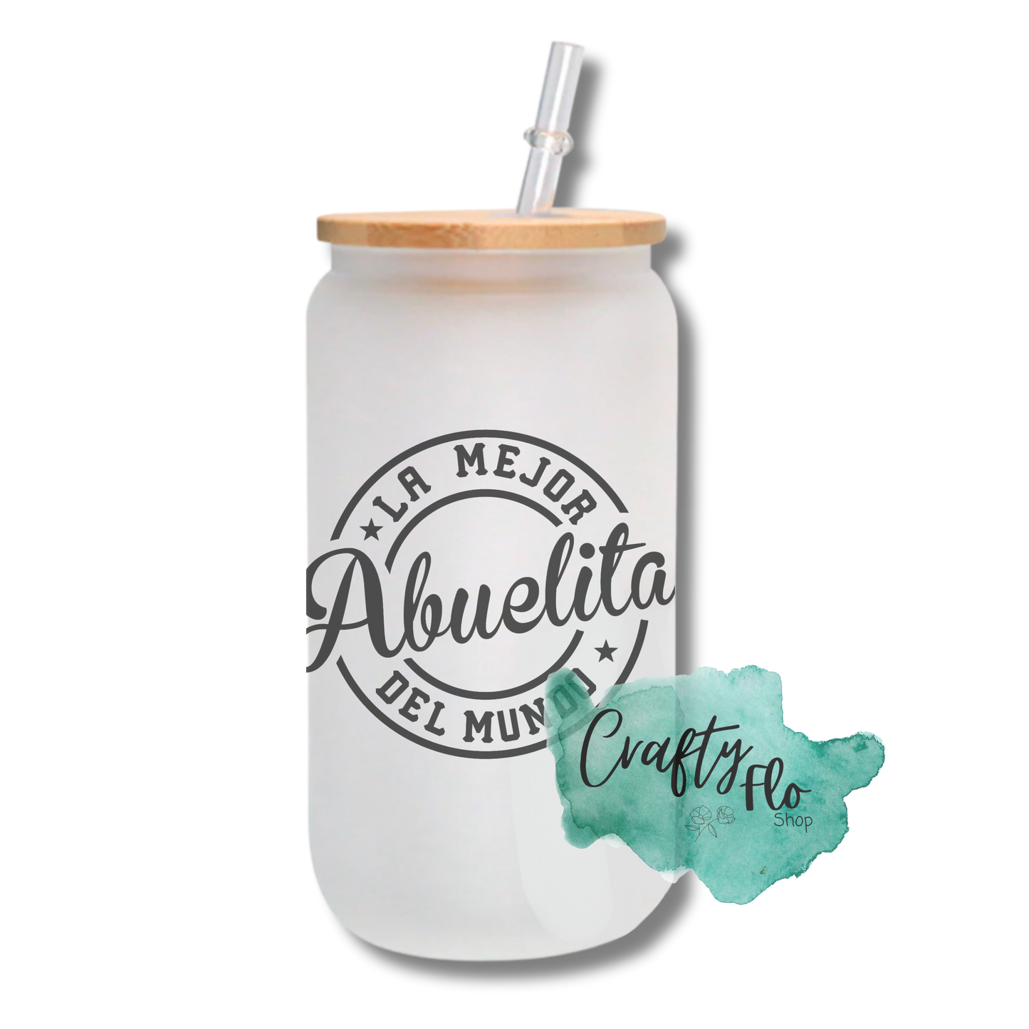 Mejor Abuelo, Mejor Abuela (Abuelito, Abuelita) del mundo 16oz frosted or clear glass with bamboo lid and straw can w