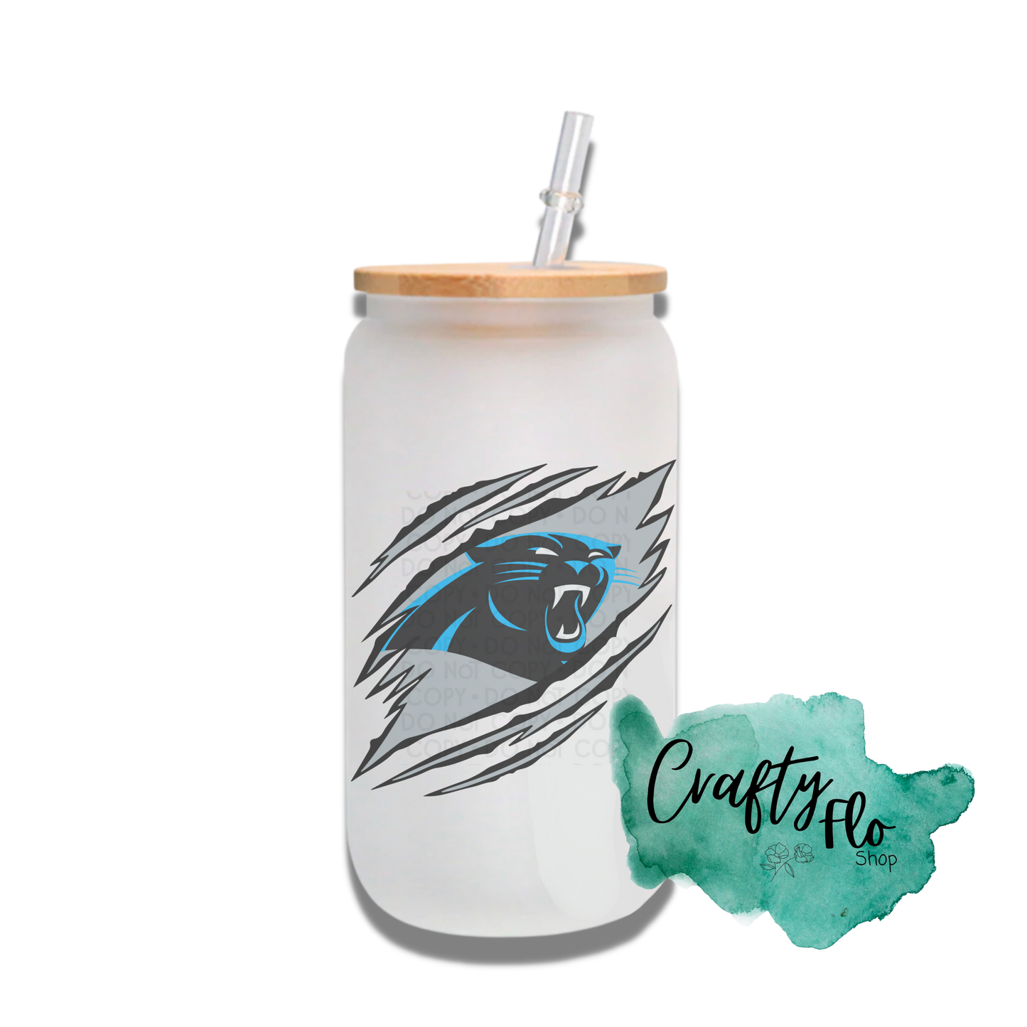 Personalizable Panthers Inspired Theme 16oz glass can with straw/ Add name at checkout