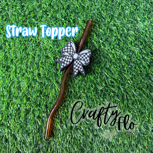 Checkered Bow Straw Topper| Halloween Inspired 3D Printed Straw Toppers Drinkware Accessories Customized Stylish