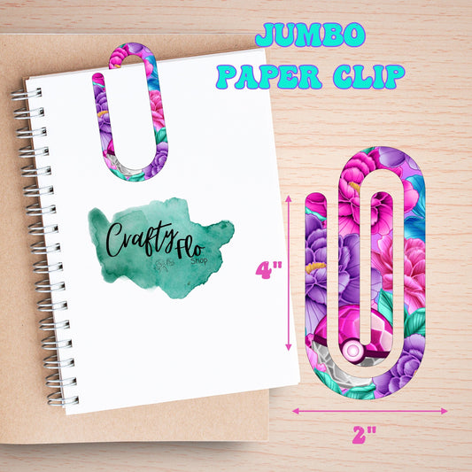 Floral Crystal Ball Jumbo Paper Clip - 3mm Acrylic, 3mm Thick, Printed Patterns May Vary, Durable Design