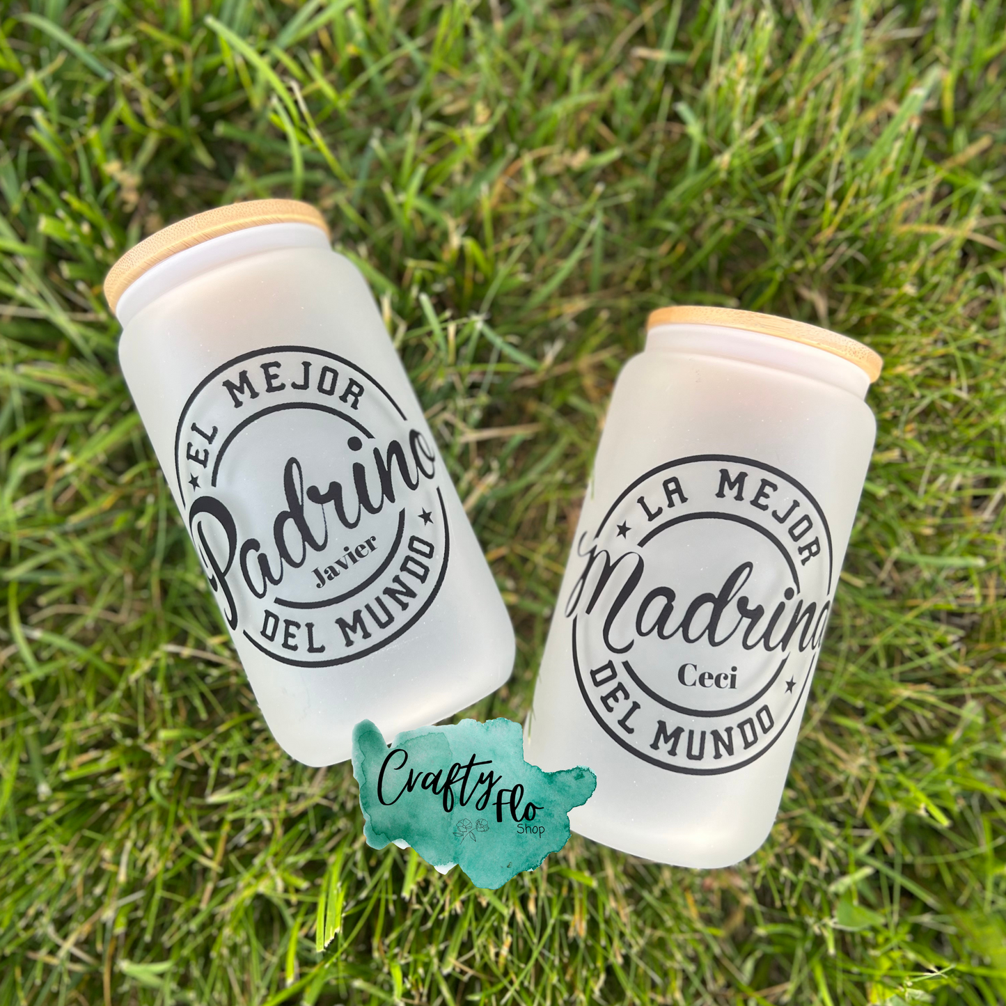 Best Padrino and Madrina| Mejor Padrino, Mejor Madrina | 16oz frosted or clear glass can with straw/ add name at checkout