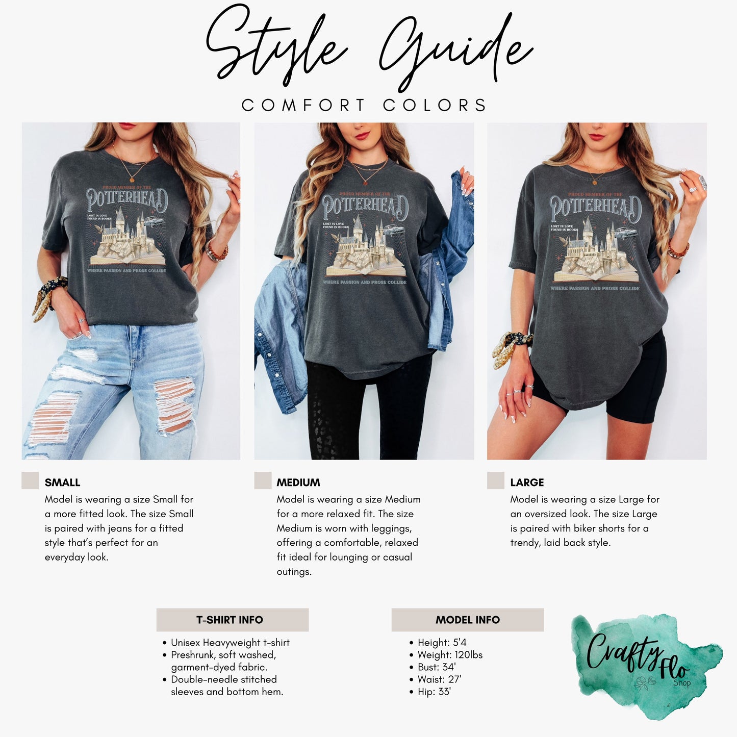 Potterhead inspired Comfort Colors T-shirt with front and back designs Casual Fabric