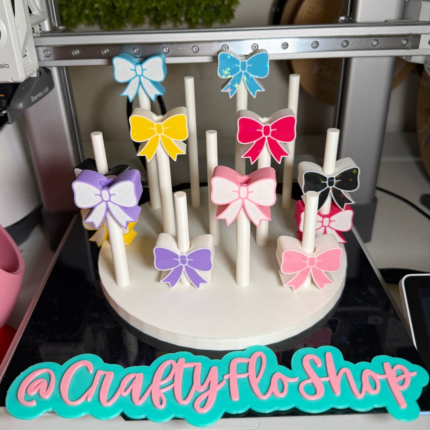 Cute Holographic Coquette Bow Straw topper | Drinkware Accessories | 3D Printed straw toppers
