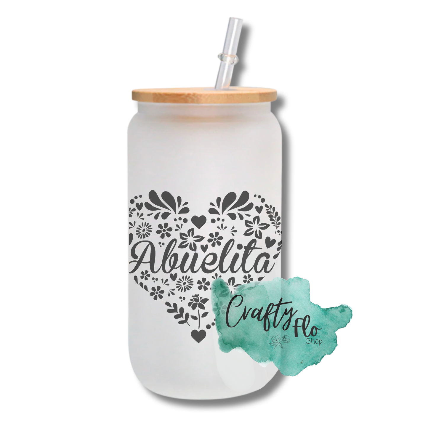Mejor Abuelo, Mejor Abuela (Abuelito, Abuelita) del mundo 16oz frosted or clear glass with bamboo lid and straw can w