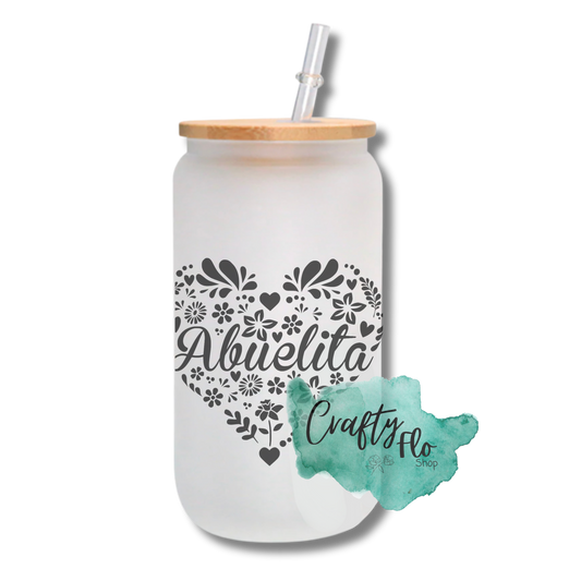 Mejor Abuelo, Mejor Abuela (Abuelito, Abuelita) del mundo 16oz frosted or clear glass with bamboo lid and straw can w