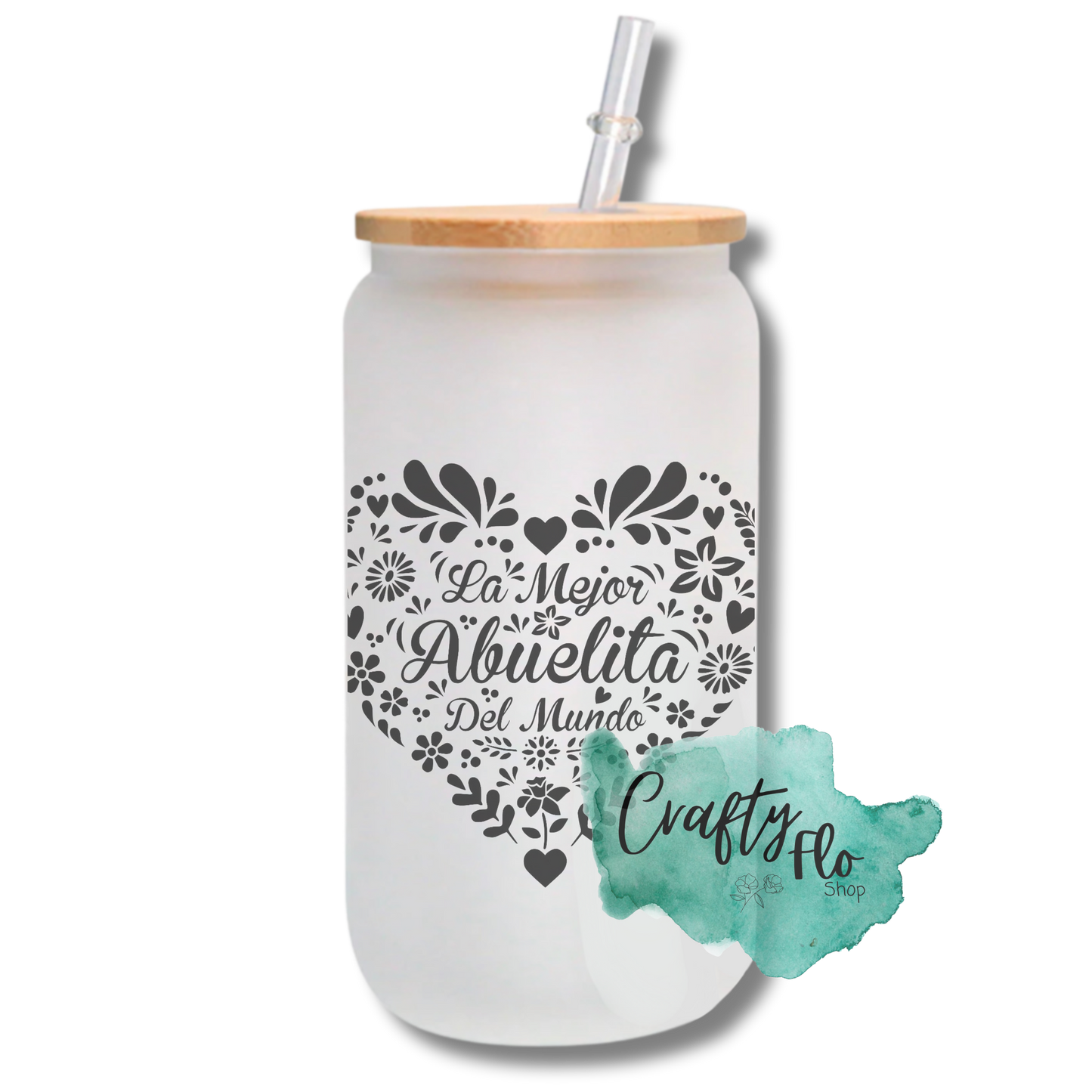 Mejor Abuelo, Mejor Abuela (Abuelito, Abuelita) del mundo 16oz frosted or clear glass with bamboo lid and straw can w