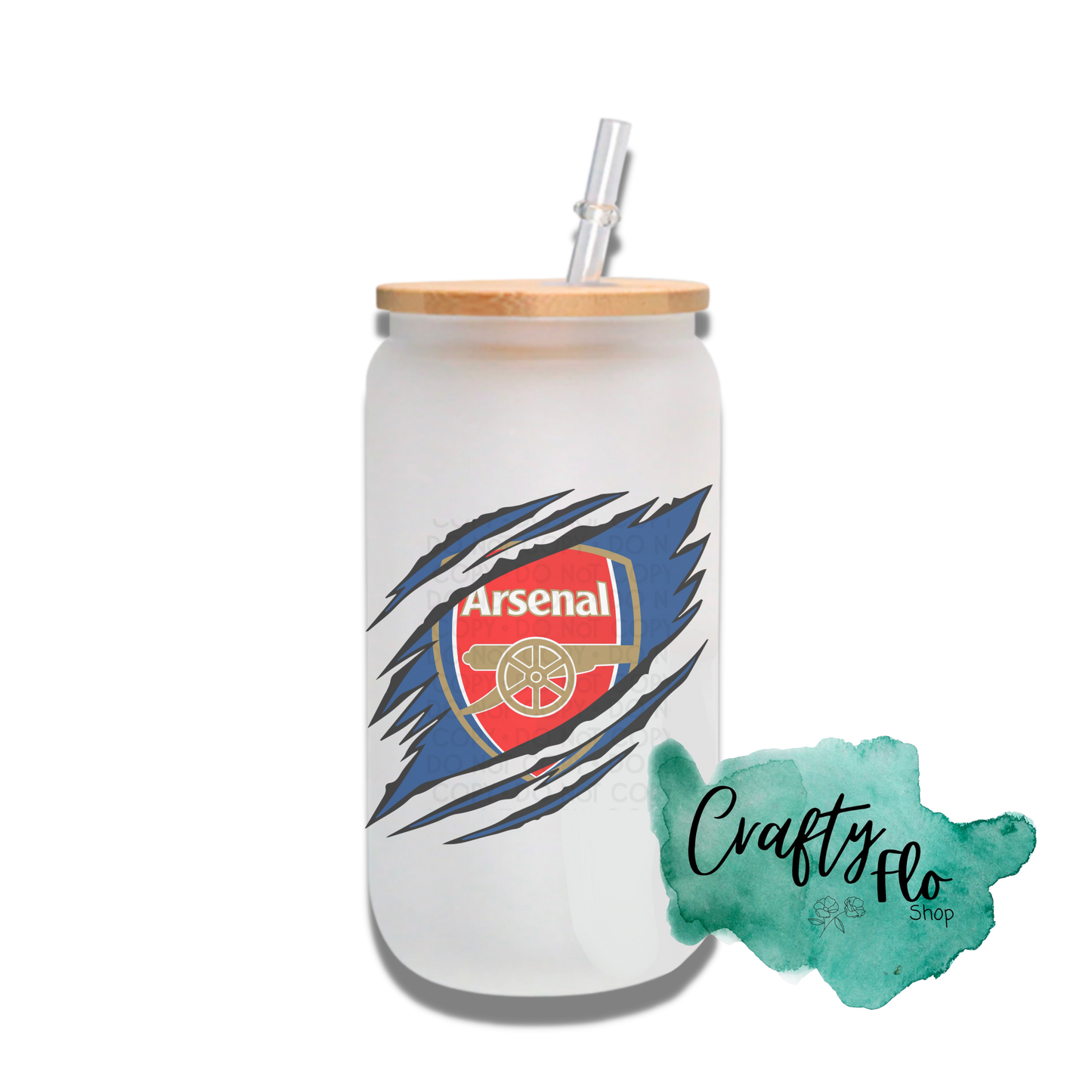 Personalizable Arsenal Inspired Inspired Theme 16oz glass can with straw/ Add name at checkout