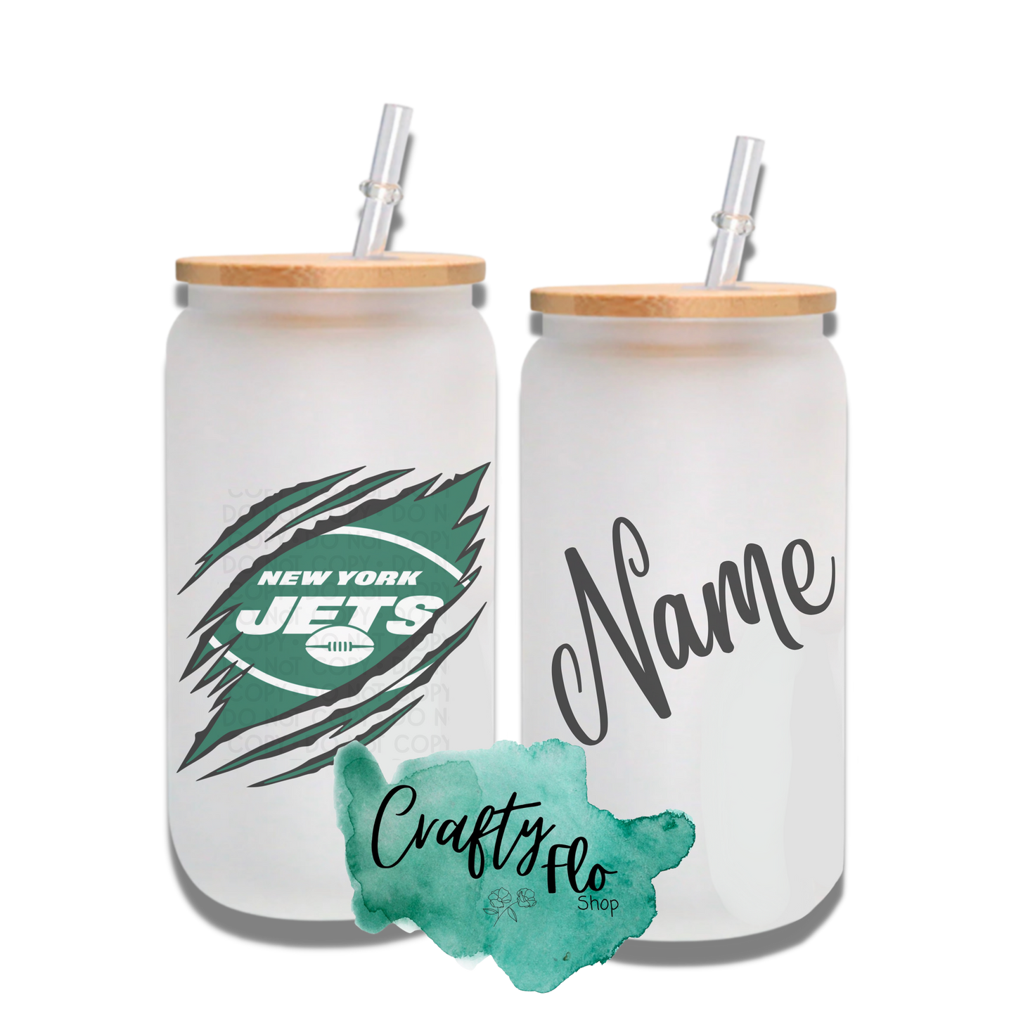 Personalizable Jets Inspired Inspired Theme 16oz glass can with straw/ Add name at checkout