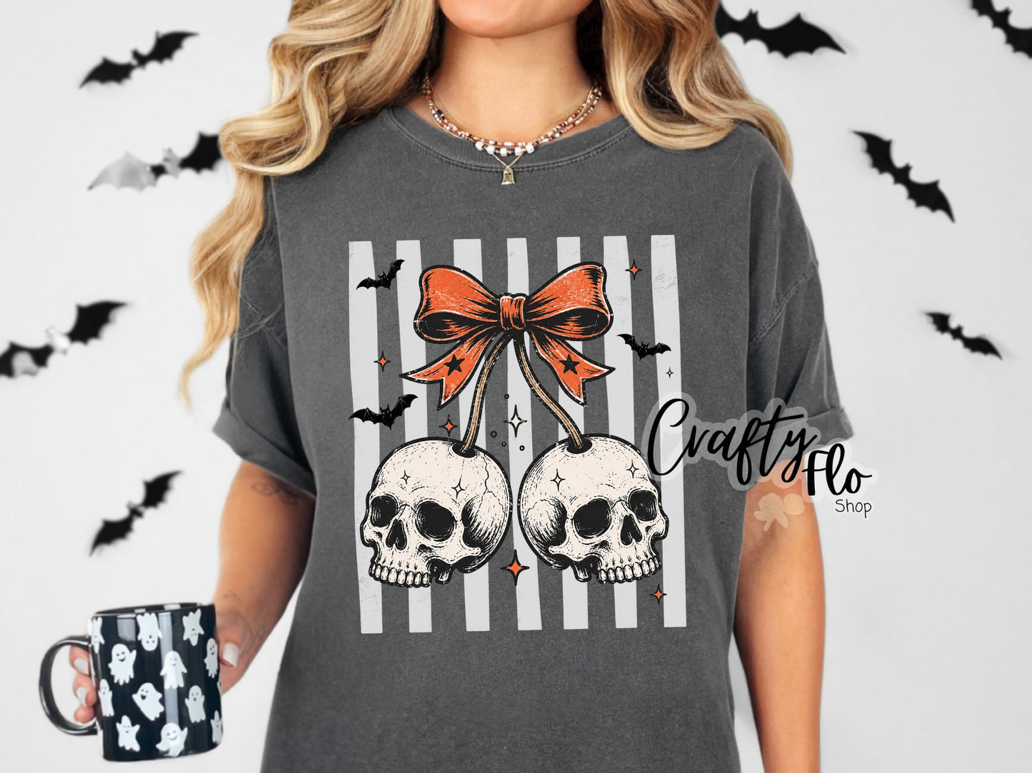 Cherry Skulls Graphic T-shirt | friends gift | comfort colors shirt