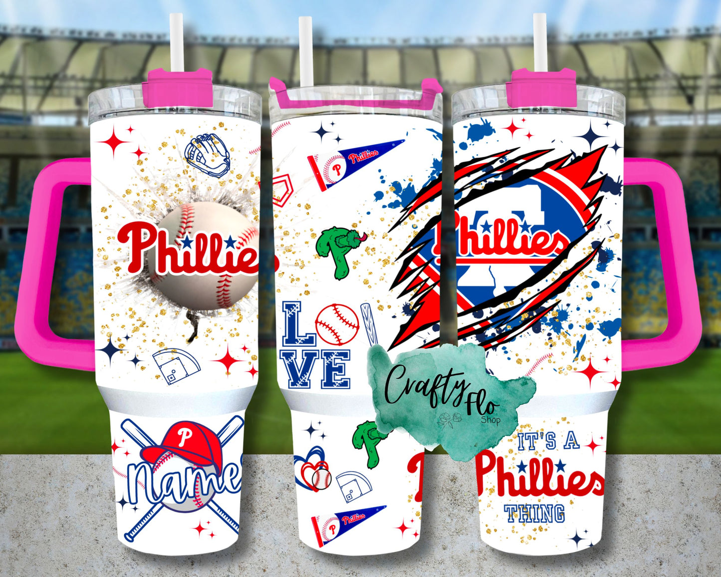 Personalizable Philly baseball INSPIRED 40 oz quencher tumbler with lid and plastic straw