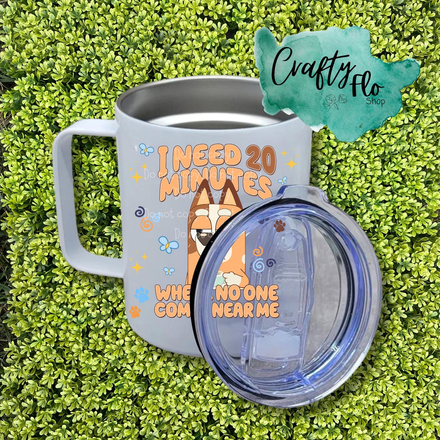 I need 20 minutes 12oz mug tumbler| mom from blue dog cartoon INSPIRED 12oz stainless steel tumbler with straw and lid