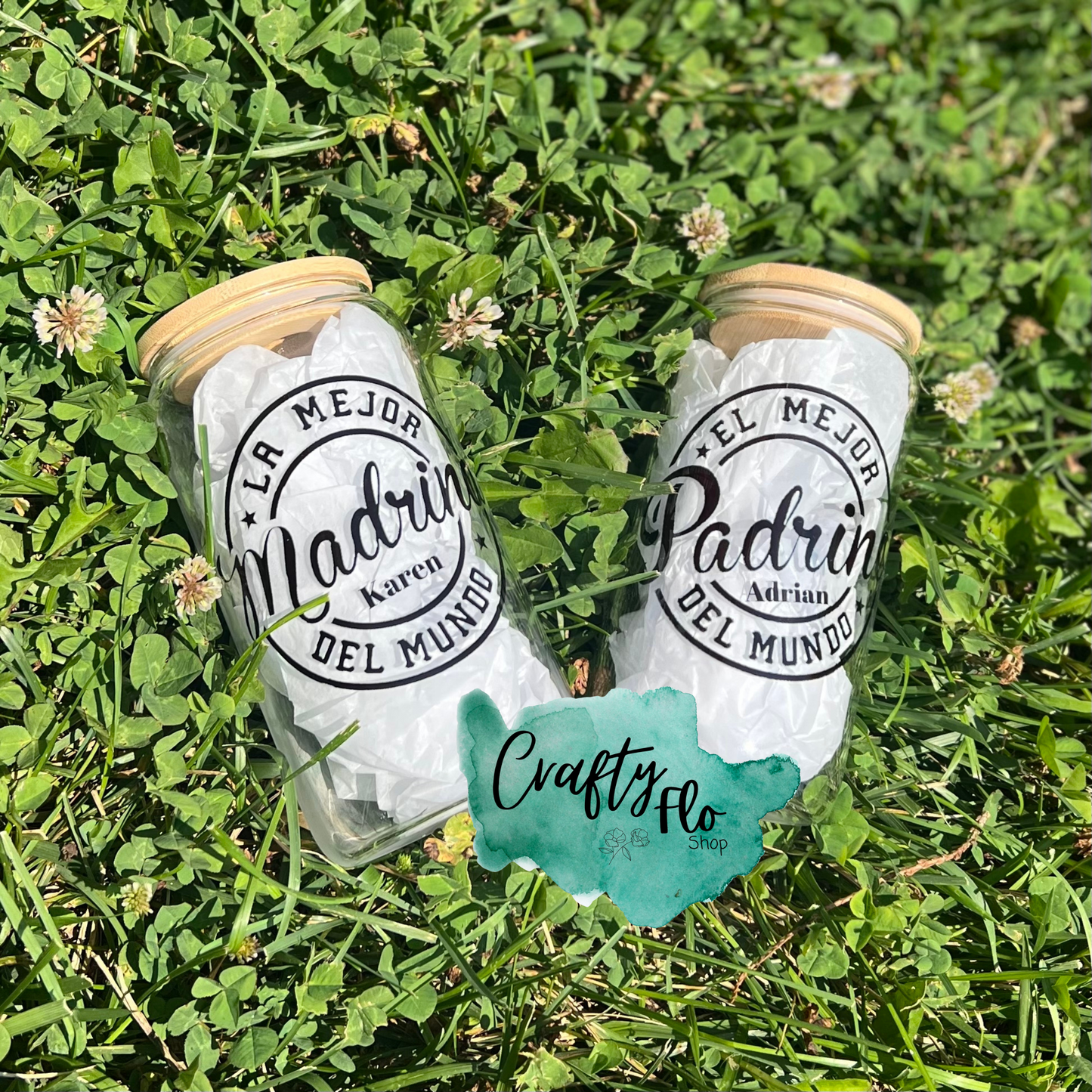 Best Padrino and Madrina| Mejor Padrino, Mejor Madrina | 16oz frosted or clear glass can with straw/ add name at checkout