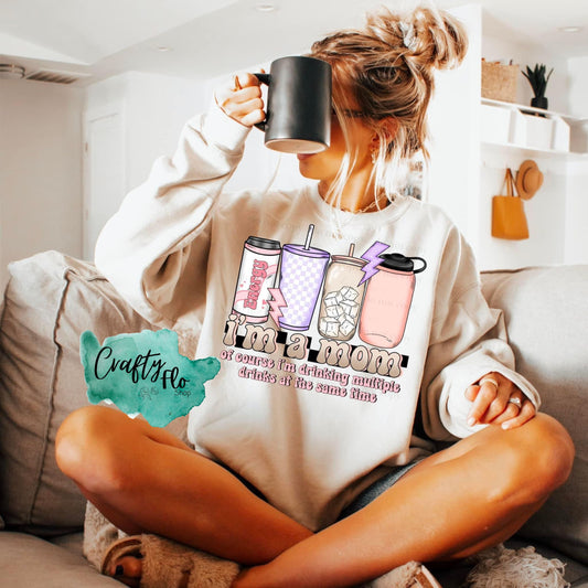 Multiple drinks Mom Crewneck Sweatshirt, Mom Sweater, Multiple Drinks graphic sweatshirt