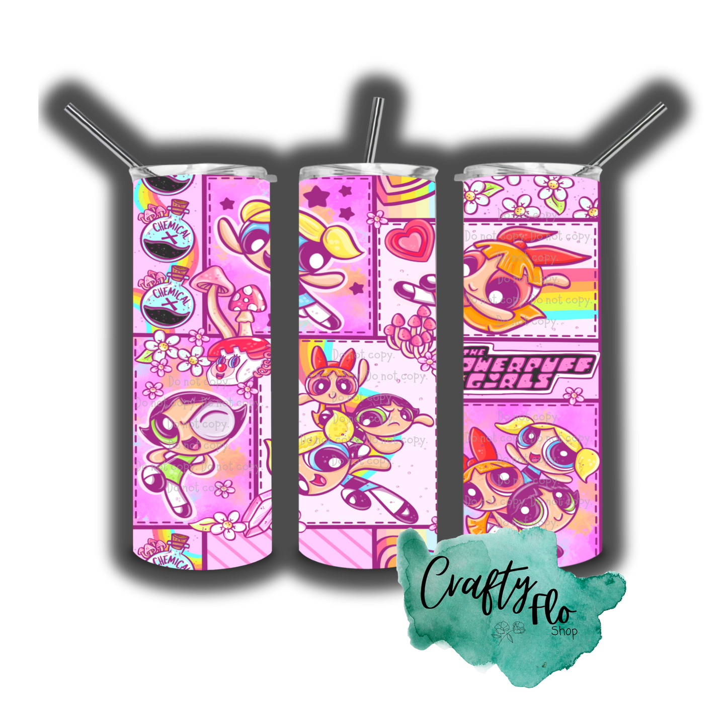Power girls quilted patchwork inspired 20oz stainless steel tumbler with straw