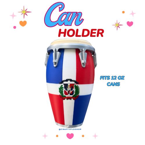 Conga Dominicana inspired 12oz Can Holder – 3D Printed – PR Tumbler Style Can Holder Energy drink Holder