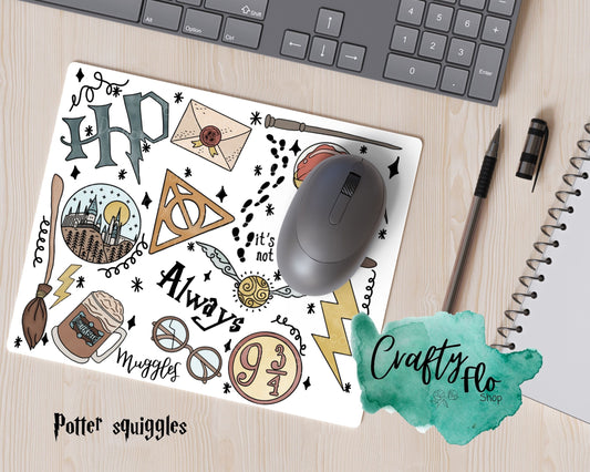 Wizard Squiggles inspired desk Mouse Pad| Potterhead office essentials| HP Mouse pad