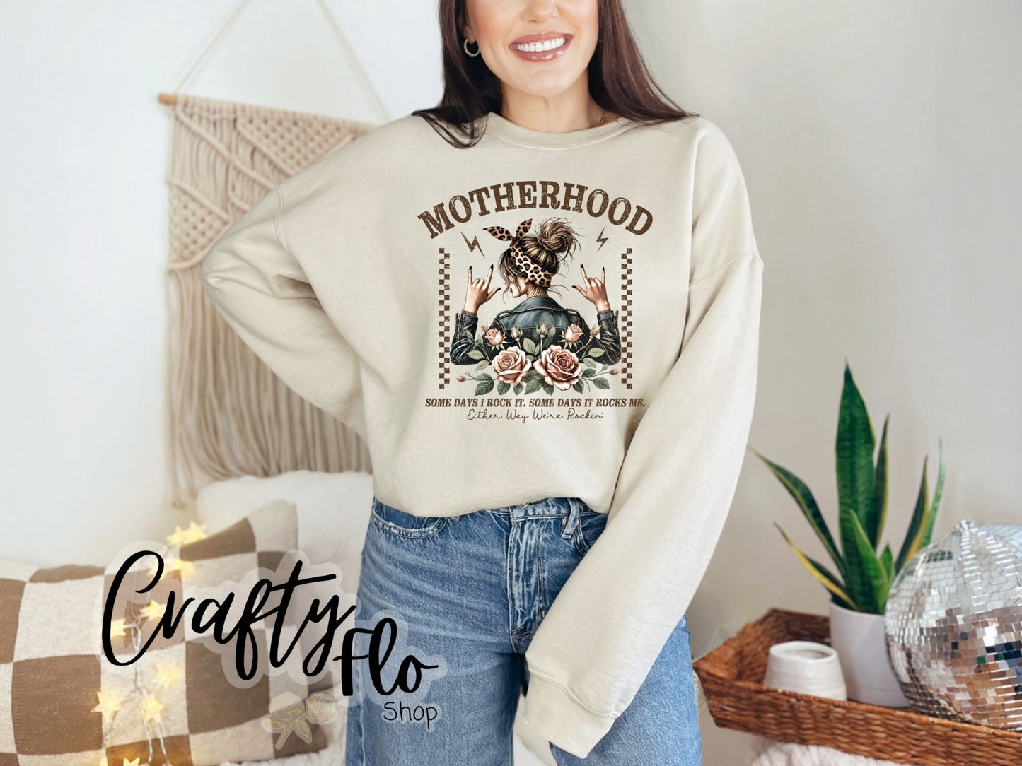 We rockin Motherhood Sweatshirt or T-shirt - Mothers Day Graphic Tee - Unisex Fabric - Ideal for Holiday Fashion - True to Size Fit - Pullover