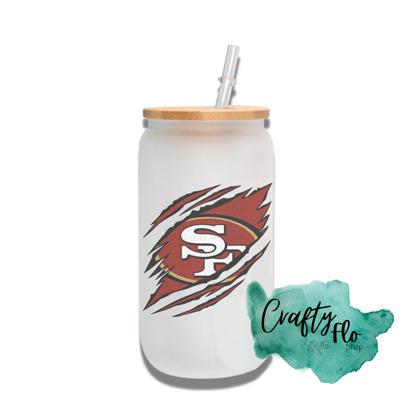Personalizable San Fransisco 49ers Inspired Theme 16oz glass can with straw/ Add name at checkout