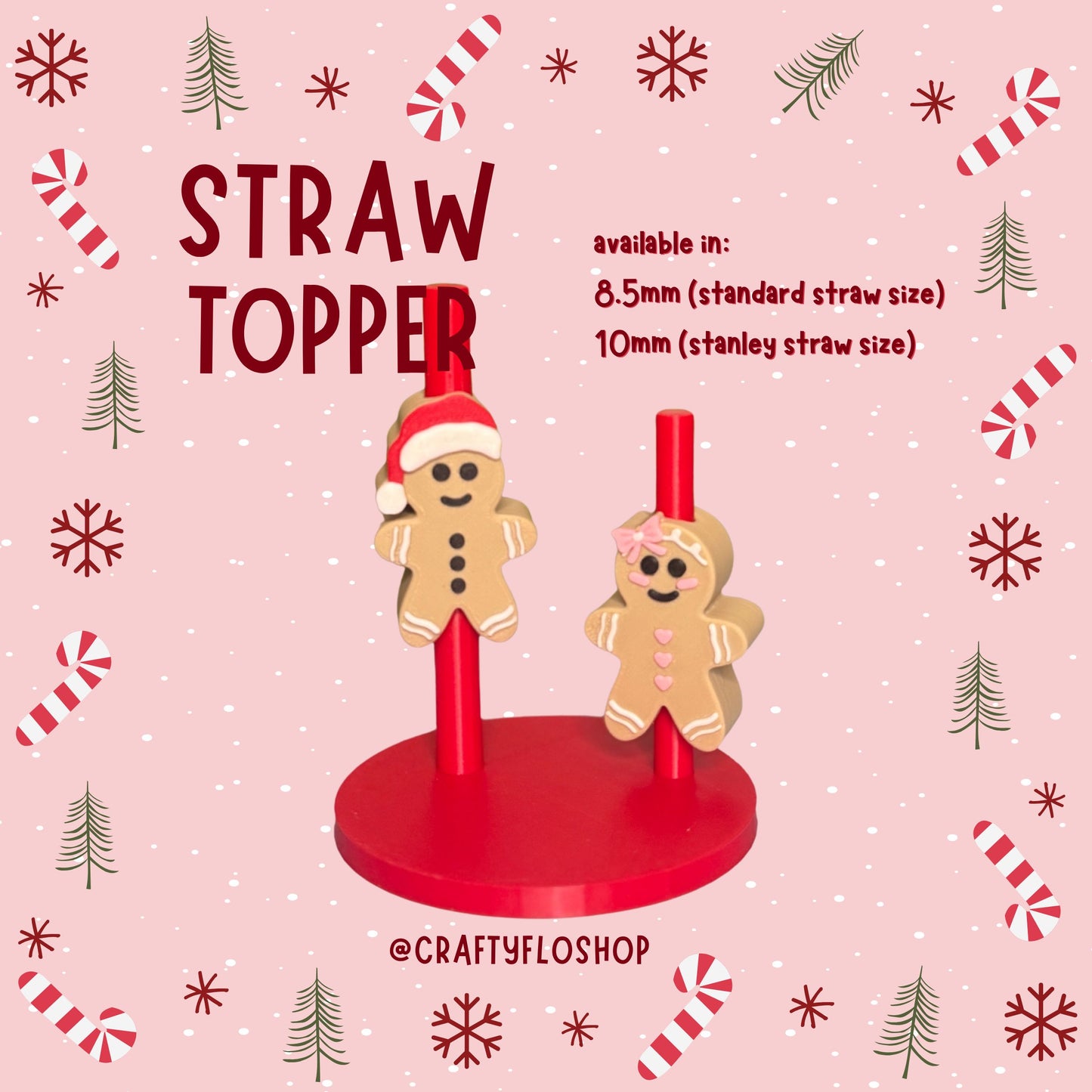 Gingerbread man or girl Inspired 3D Printed Straw Toppers Drinkware Accessories Customized Stylish