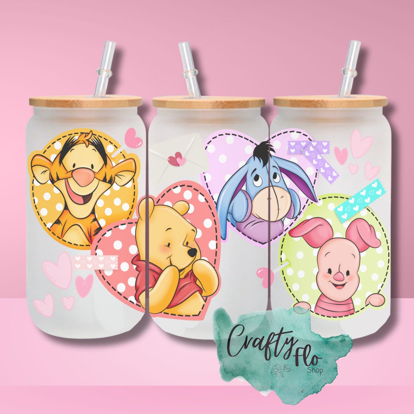 Valentines Cartoon 16oz glass can with bamboo lid and straw| friendship love cup| valentines day gift idea