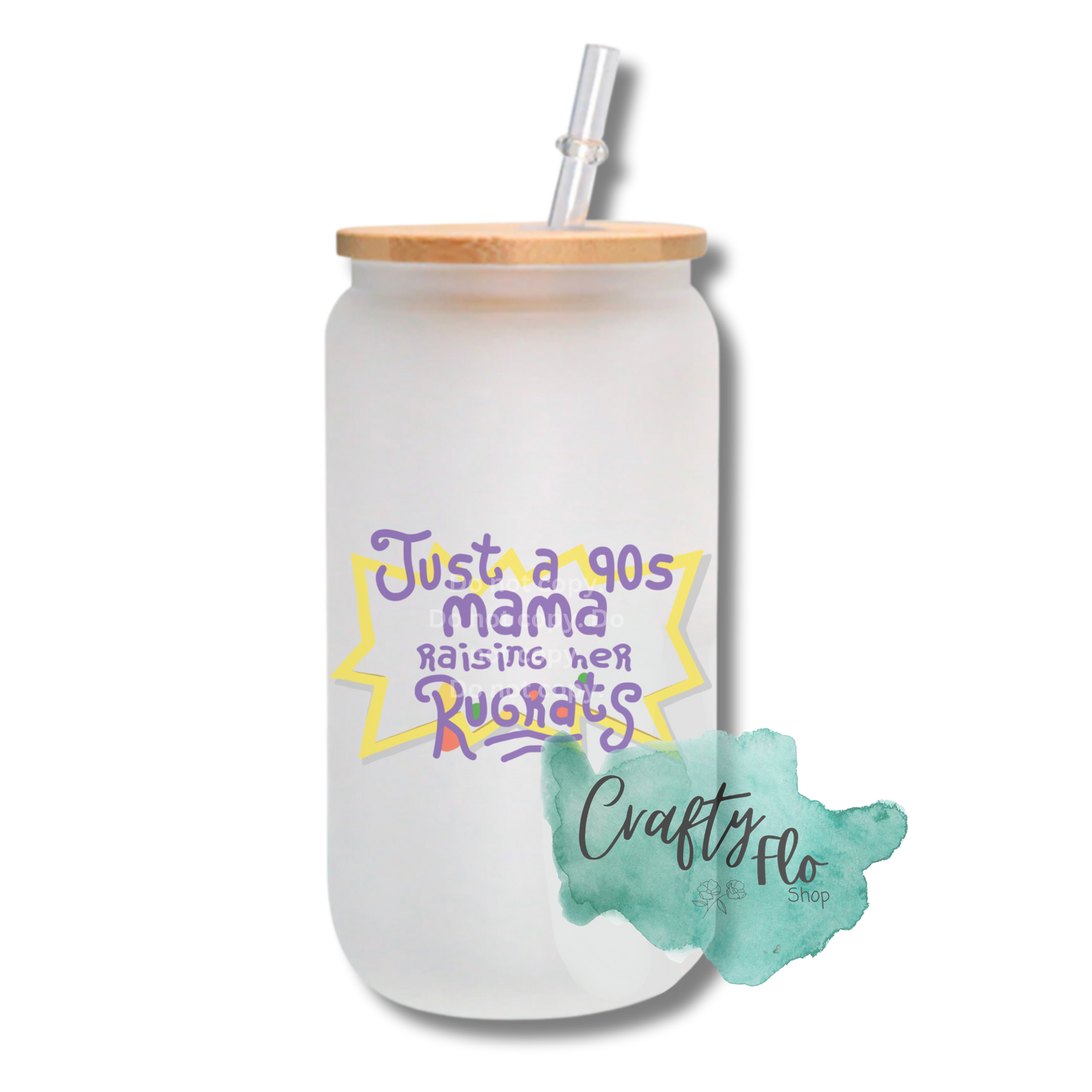 Millennial Nostalgia cute fan art|gift for 90s and early 2000s baby| 16oz clear or frosted glass can with bamboo lid and straw