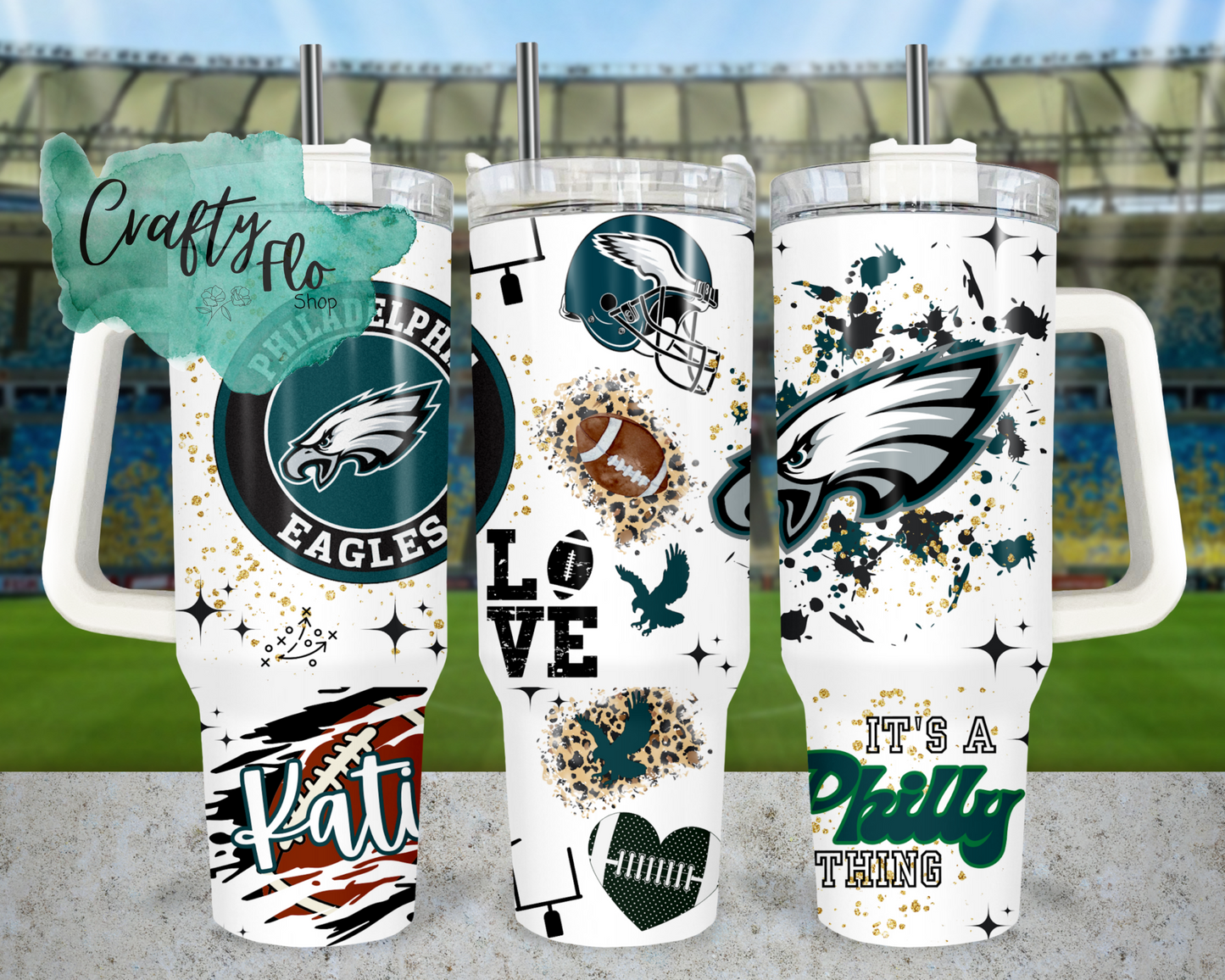 Personalizable Philly football eagles INSPIRED 40 oz quencher tumbler with lid and straw/ Add name at checkout