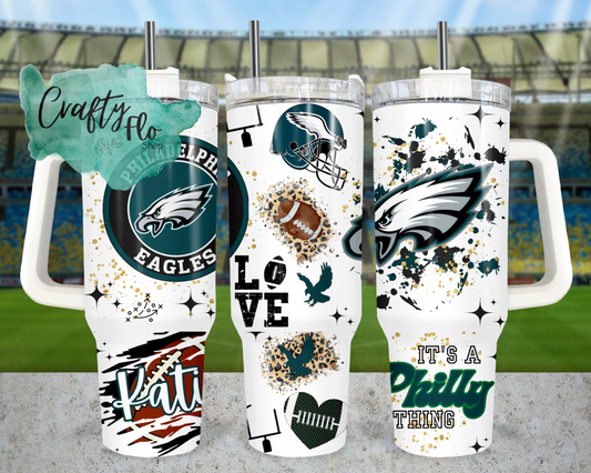 Personalizable Philly football eagles INSPIRED 40 oz quencher tumbler with lid and straw/ Add name at checkout