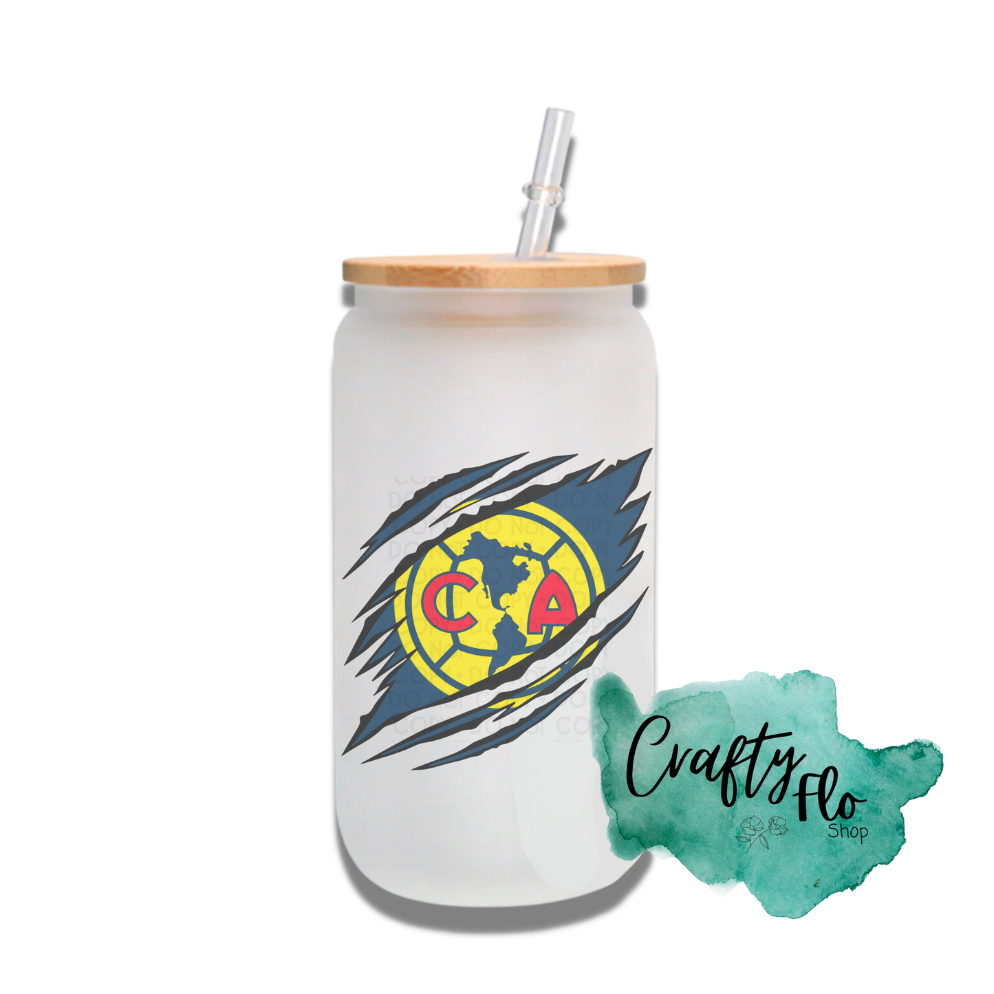 Personalizable Club America Inspired Inspired Theme 16oz glass can with straw/ Add name at checkout