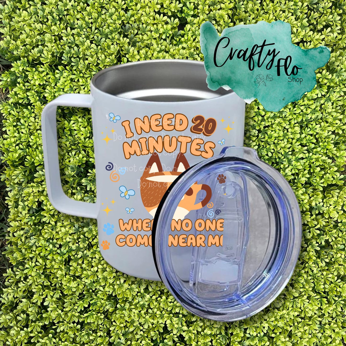 I need 20 minutes 12oz mug tumbler| mom from blue dog cartoon INSPIRED 12oz stainless steel tumbler with straw and lid