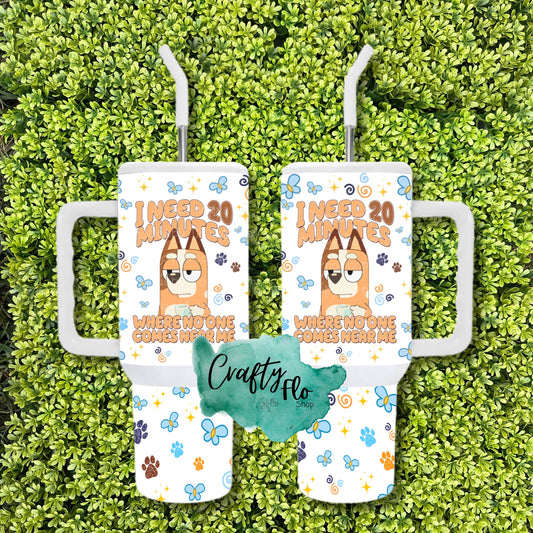 Mum needs 20 minutes 40oz stainless steel guzzler tumbler w/metal straw| Cartoon Inspired Cup |Cute Cup | Tumbler with Lid and Straw