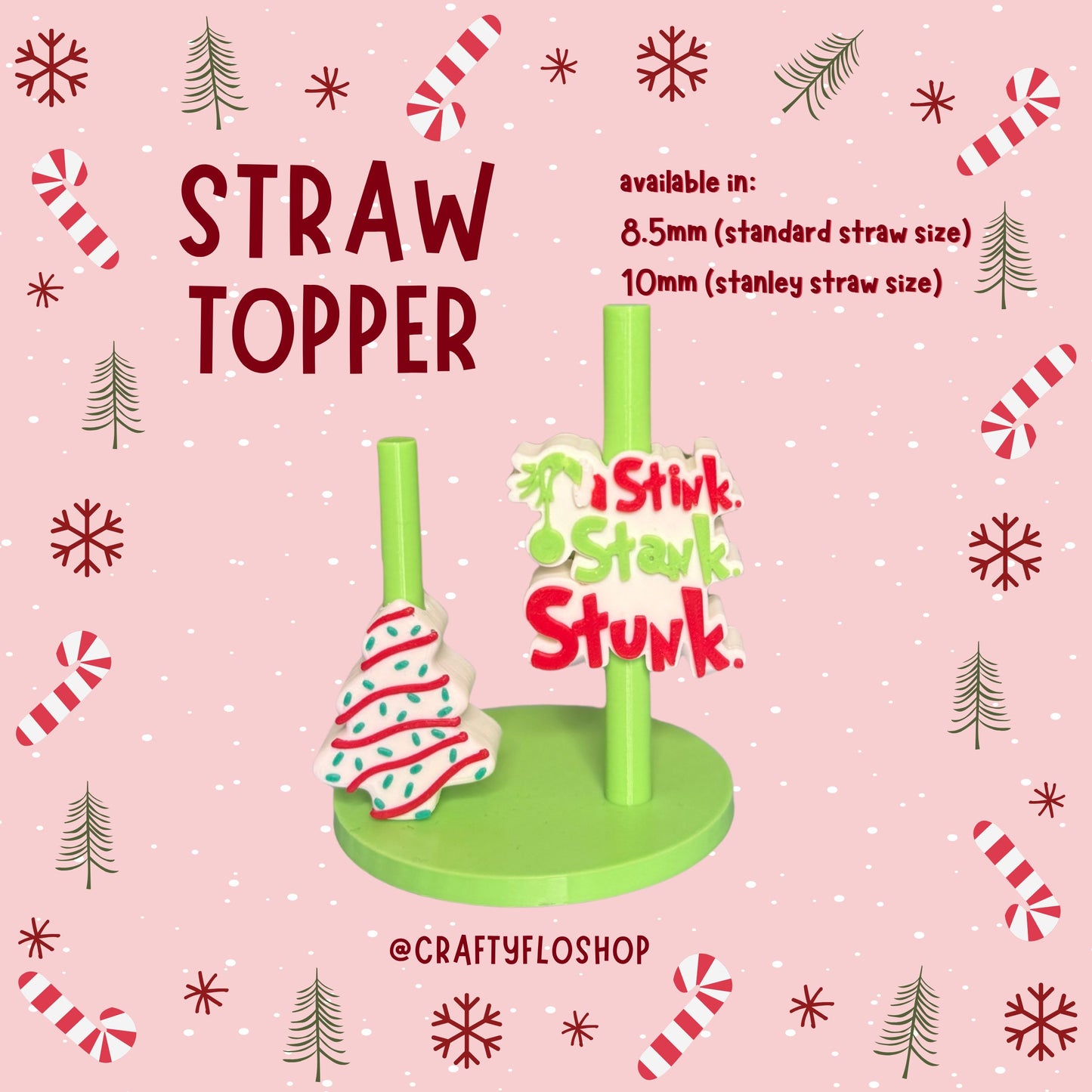 Christmas Inspired 3D Printed Straw Toppers Drinkware Accessories Customized Stylish