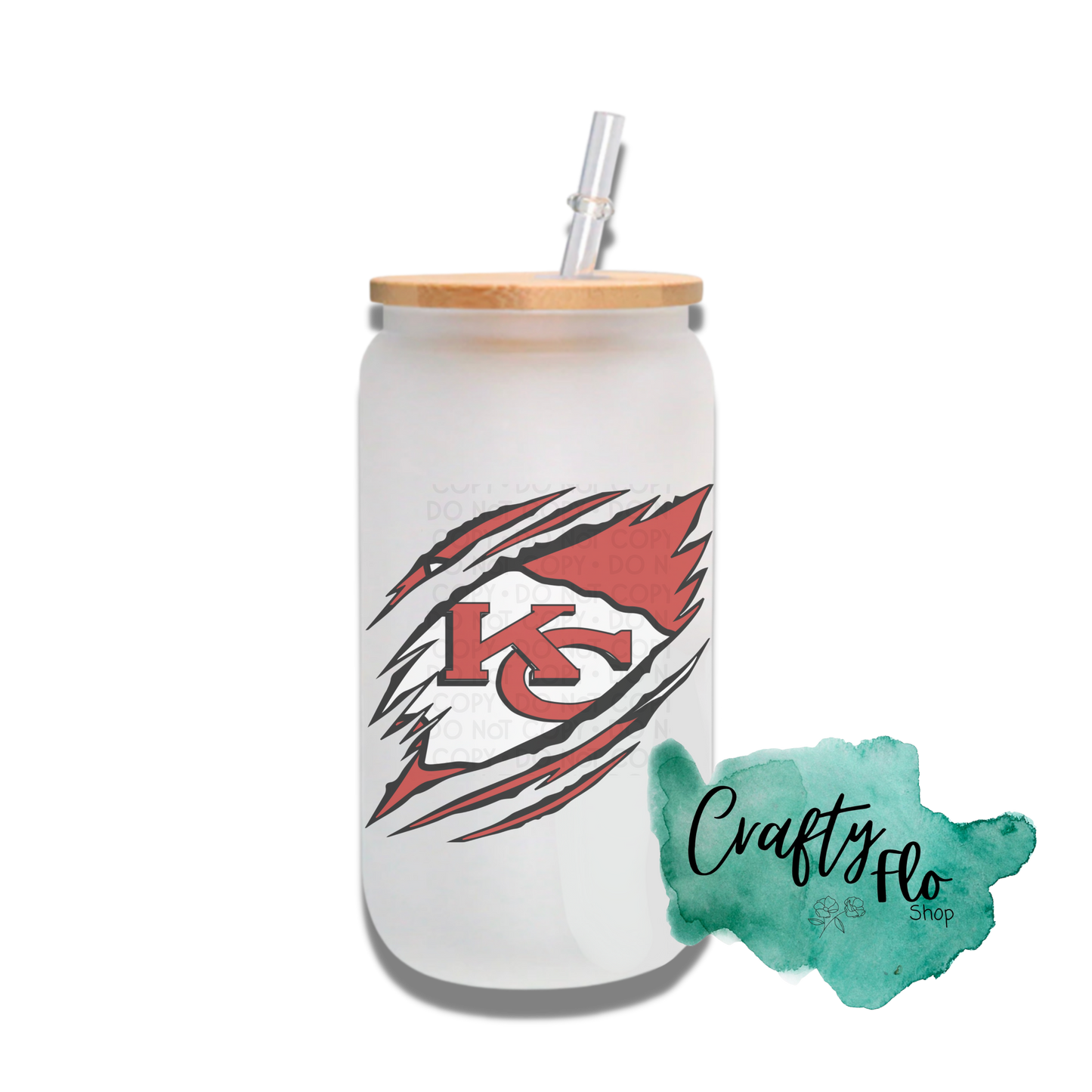 Personalizable Kansas City Chiefs Inspired Theme 16oz glass can with straw/ Add name at checkout