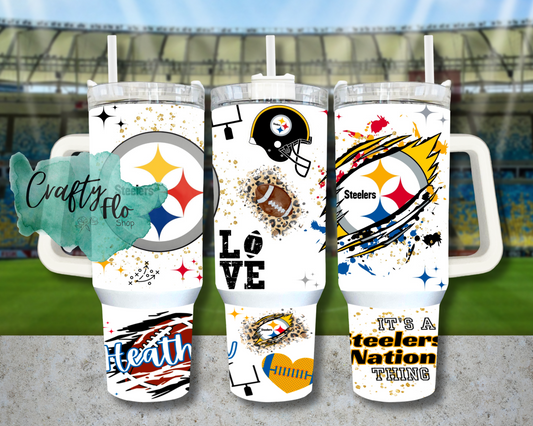 Personalizable Steelers football Lions INSPIRED 40 oz quencher tumbler with lid and straw/ Add name at checkout