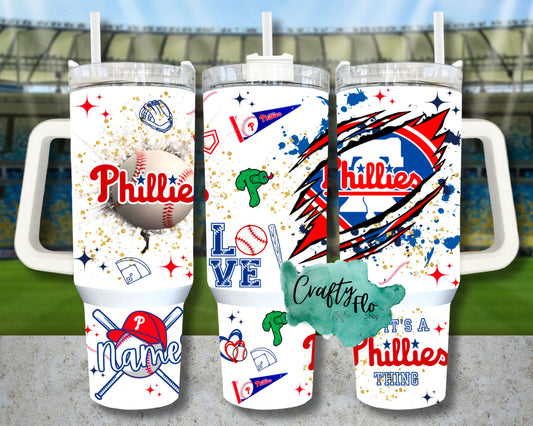 Personalizable Philly baseball INSPIRED 40 oz quencher tumbler with lid and plastic straw