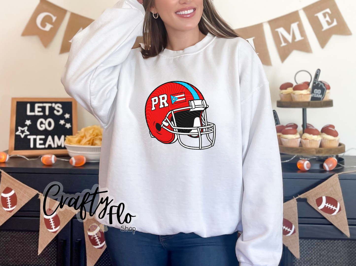 PR Football helmet Graphic Sweatshirt - Fall apparel | Unisex Fabric, Comfortable Fit, football Season - Pullover