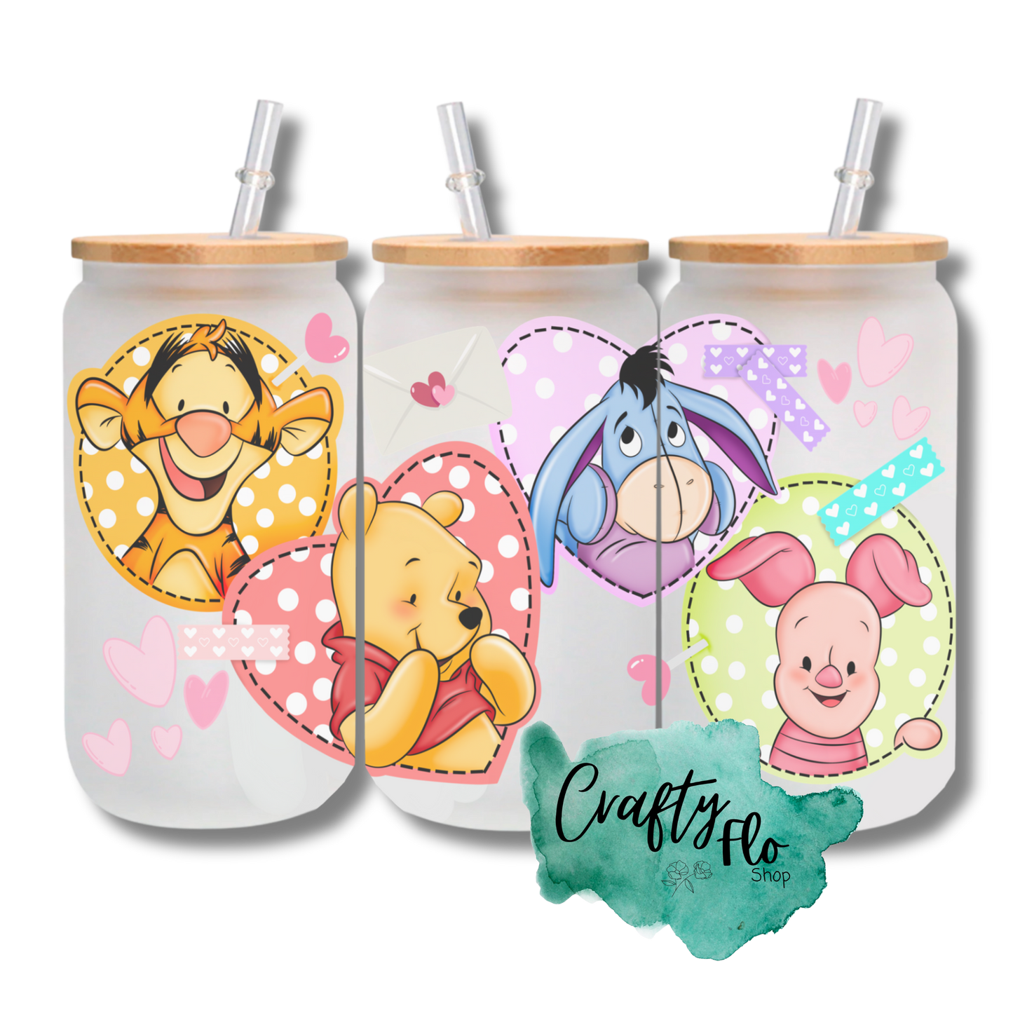 Valentines Cartoon 16oz glass can with bamboo lid and straw| friendship love cup| valentines day gift idea
