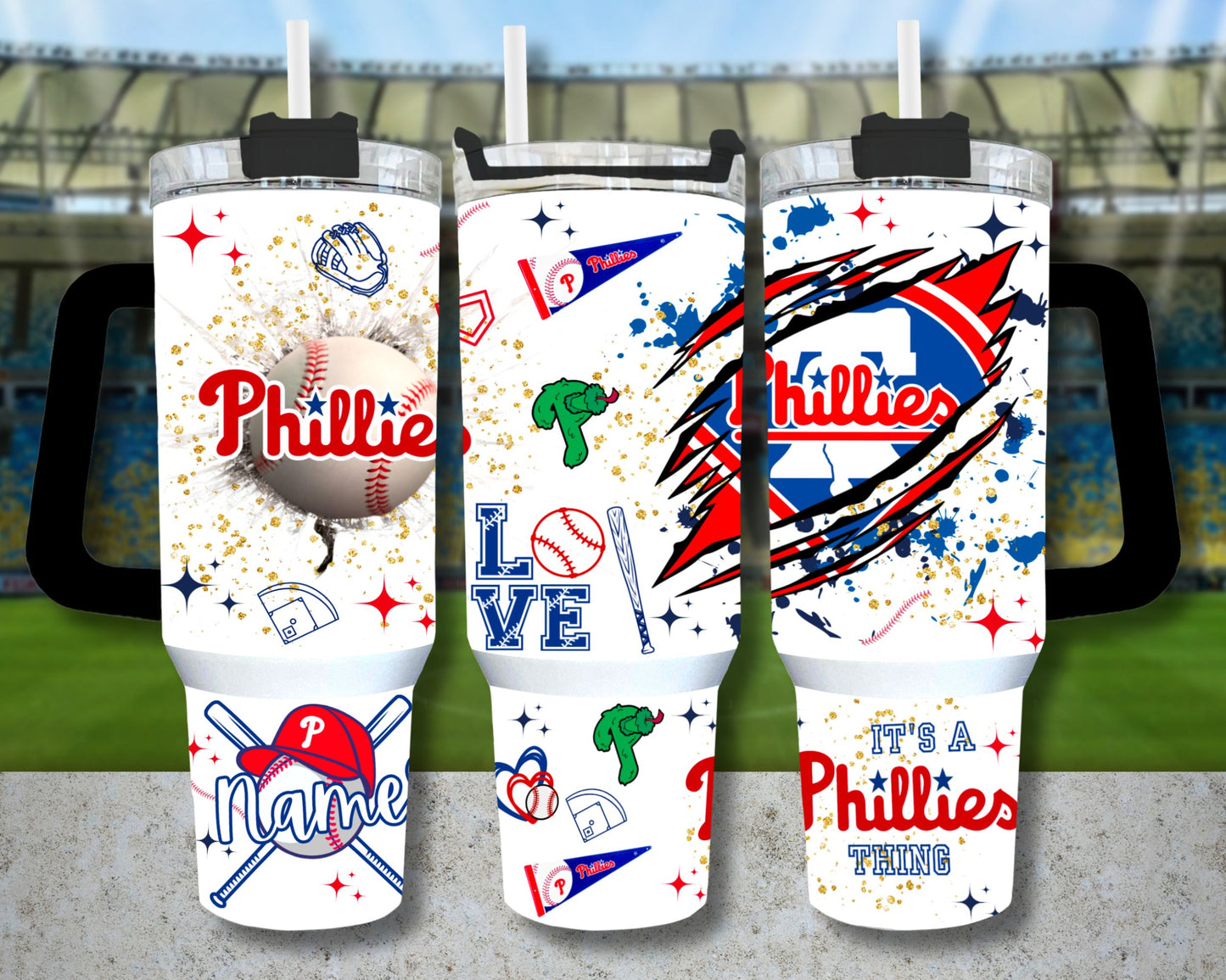 Personalizable Philly baseball INSPIRED 40 oz quencher tumbler with lid and plastic straw