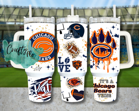 Personalizable Chicago Bears football Lions INSPIRED 40 oz quencher tumbler with lid and straw/ Add name at checkout