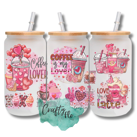 Valentines Cartoon 16oz glass can with bamboo lid and straw| friendship love cup| valentines day gift idea