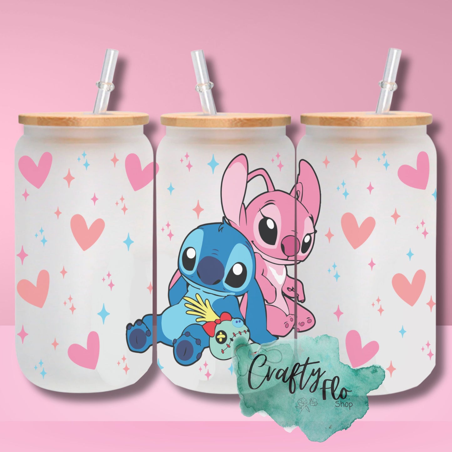 Valentines Cartoon 16oz glass can with bamboo lid and straw| friendship love cup| valentines day gift idea
