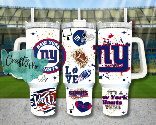 Personalizable New York Giants football Lions INSPIRED 40 oz quencher tumbler with lid and straw/ Add name at checkout