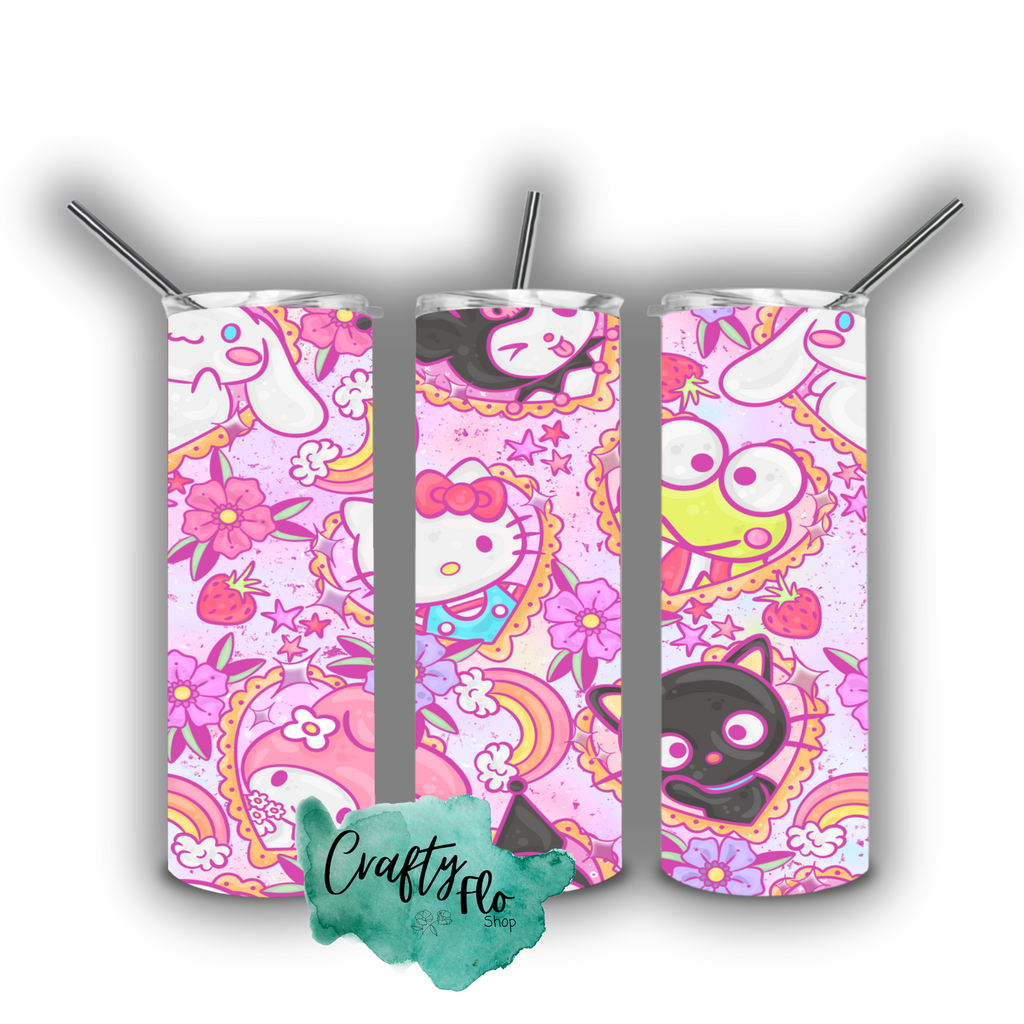 Cute Kitty and friends INSPIRED 20oz stainless steel tumbler with straw