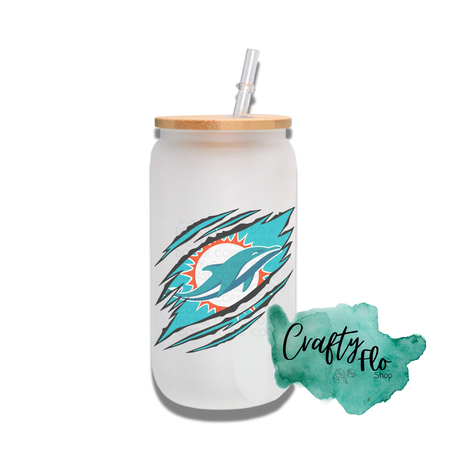 Personalizable Dolphins Inspired Theme 16oz glass can with straw/ Add name at checkout