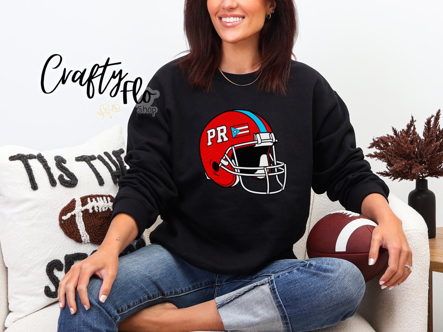 PR Football helmet Graphic Sweatshirt - Fall apparel | Unisex Fabric, Comfortable Fit, football Season - Pullover